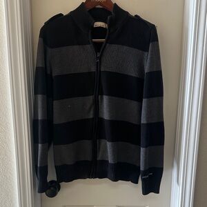 DKNY Black and Gray Zip-Up Sweater